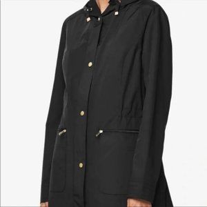 NEW Cole Haan Hooded Rain Jacket Black with Gold Accents Size Small